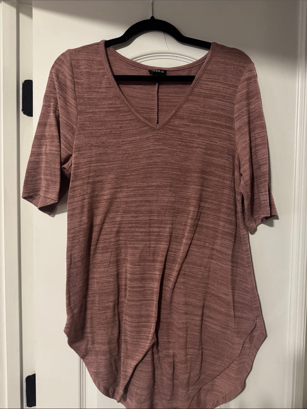 mine Mauve Striped V-Neck Short Sleeve Top